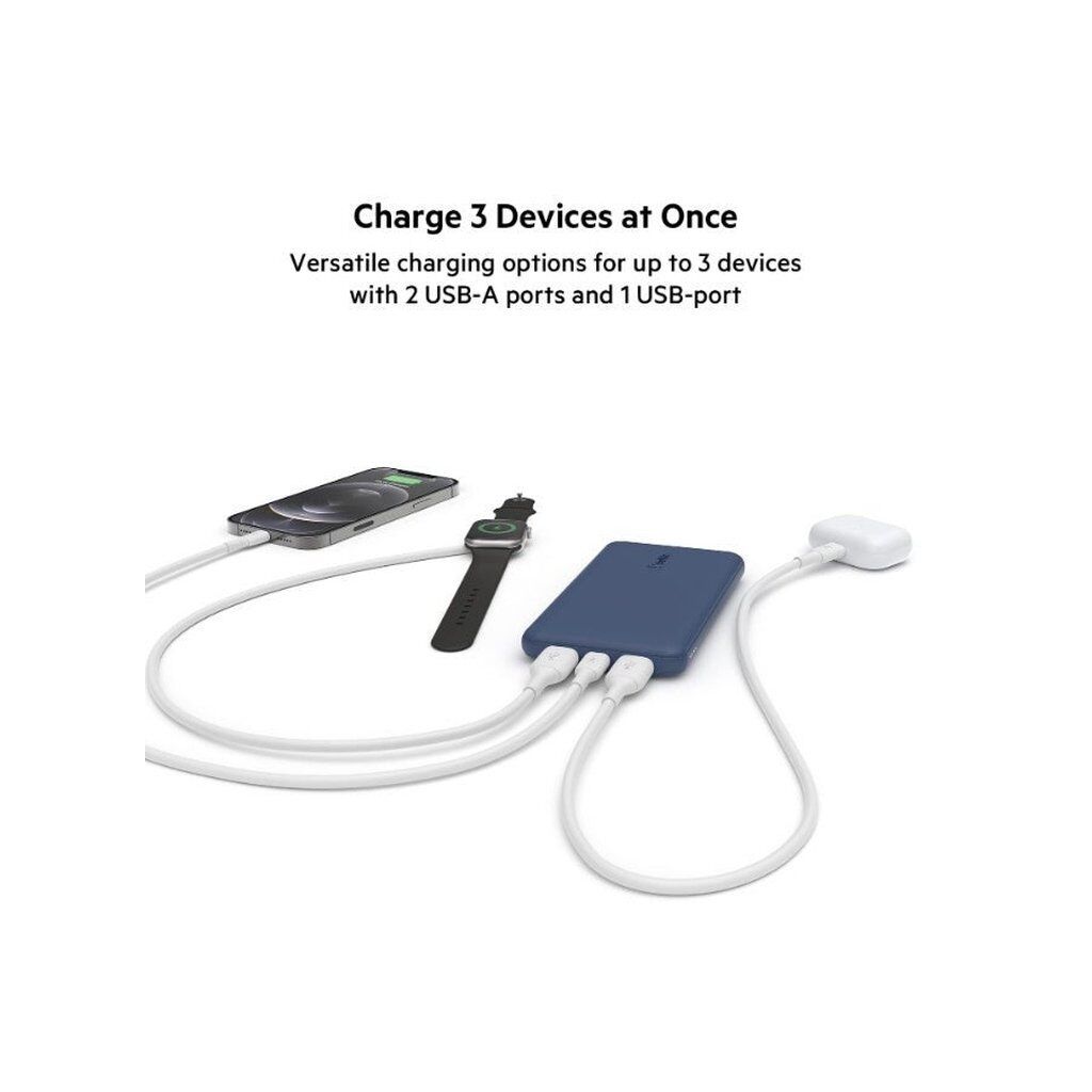 Belkin BoostCharge 10,000mAh Power Bank – 15W Portable Fast Charger with USB-C & Dual USB-A (Blue) - Image 5