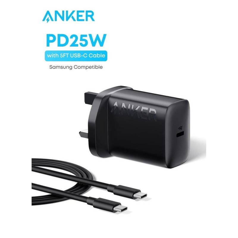 Anker 25W USB-C Charger with PPS & 5 ft USB-C Cable – Super Fast Charging Adapter for iPhone 16/15, Samsung Galaxy S25/S24/S23 Series & More (Black)
