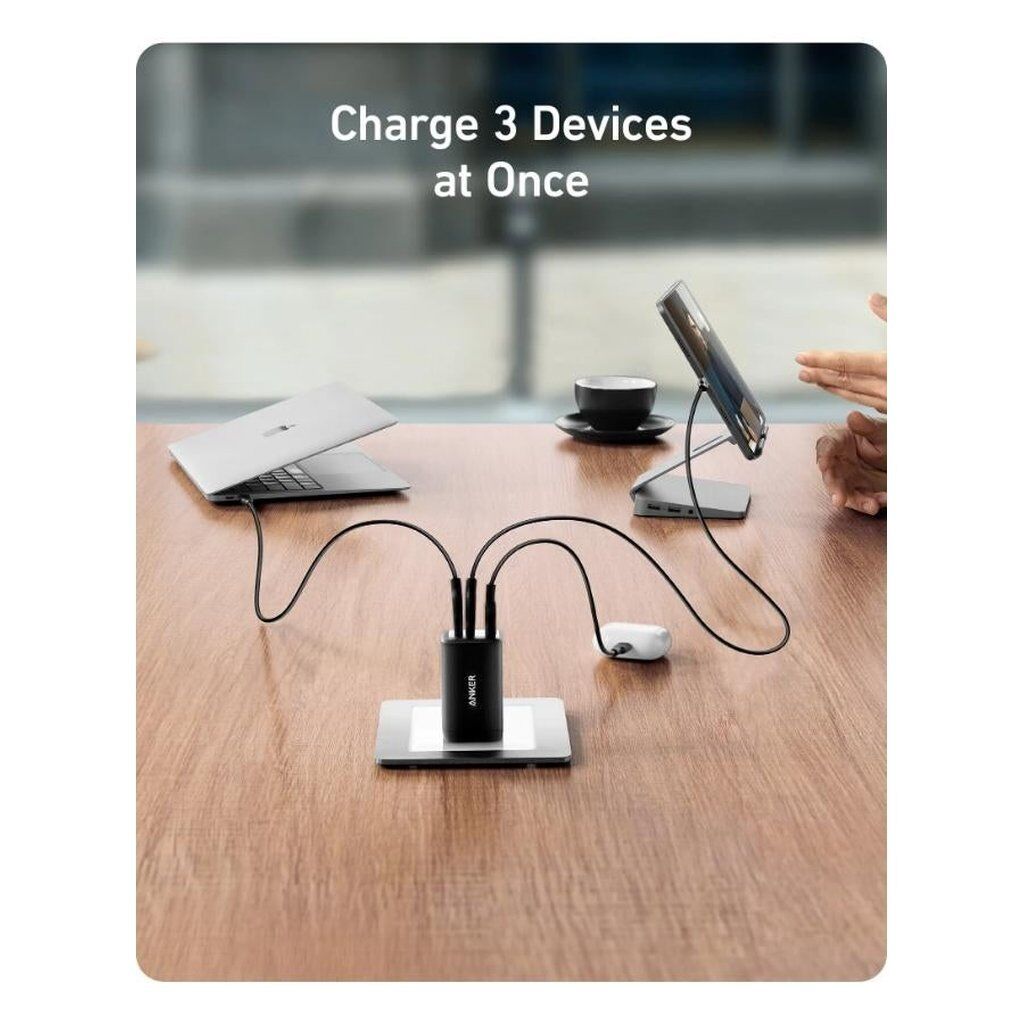 Anker 735 Charger (GaNPrime 65W) – 3-Port Compact USB-C Fast Charger with PowerIQ 4.0 & ActiveShield 2.0 (Black) - Image 2