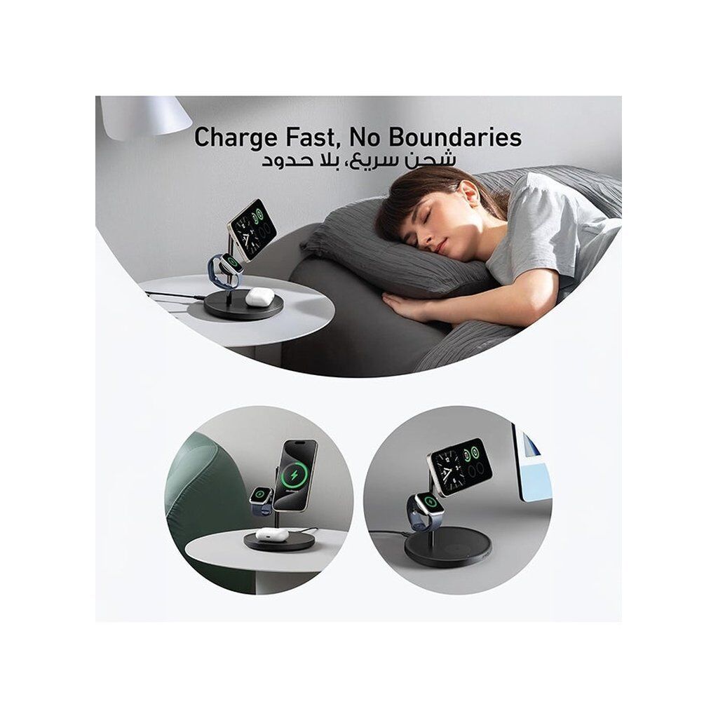 Anker MagGo 3-in-1 Wireless Charging Station – Qi2 Certified 15W MagSafe Charger for iPhone, Apple Watch & AirPods with 40W USB-C Adapter (Black) - Image 5