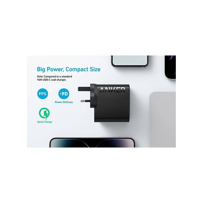 Anker 317 Charger (100W) – Compact Foldable USB-C Fast Charger for MacBook Pro/Air, iPhone, Galaxy, iPad & More (with 5ft USB-C Cable, Black) - Image 2