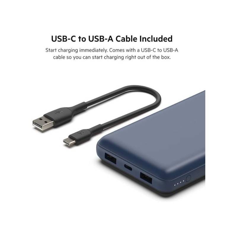 Belkin BoostCharge 20,000mAh Power Bank – 3-Port Portable Charger with USB-C & Dual USB-A, 15W Output, Cable Included (Blue) - Image 5
